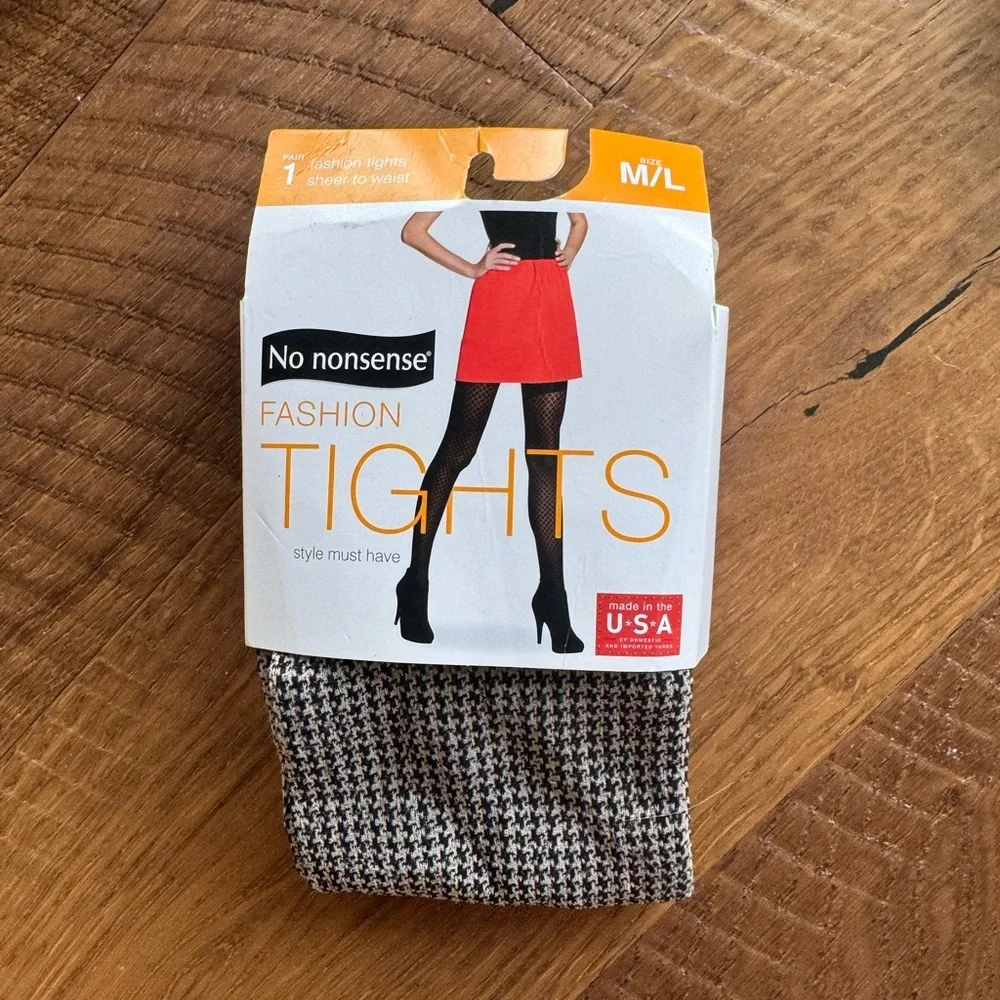 Houndstooth Black Tan No Nonsense Fashion Tights Medium Large British khaki